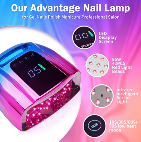 Rechargeable 96W Red Light Nail Lamp with Handle Cordless Gel Polish Dryer LED Light for Nails