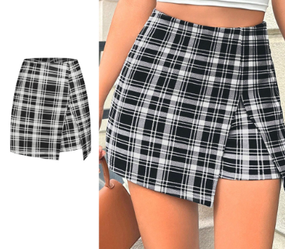 Lovito Women Casual Plaid Split Shorts L74ED050