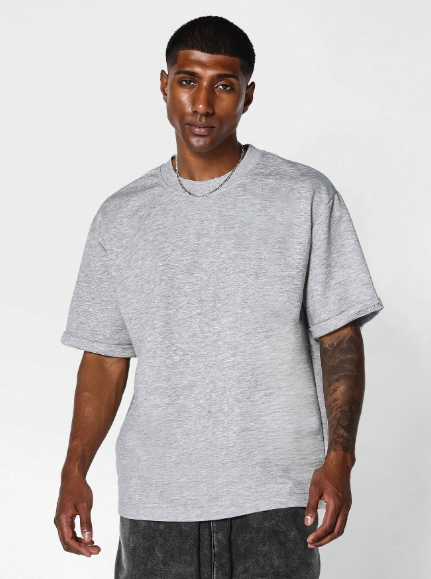 SUMWON Regular Fit Turned Back Sleeve Tee With Embroidery