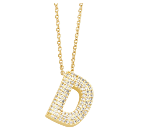 Fashion Clear Crystal A-Z Initial Necklace for Women Copper Gold Plated 26 Letters Pendant Name Jewelry Gifts D