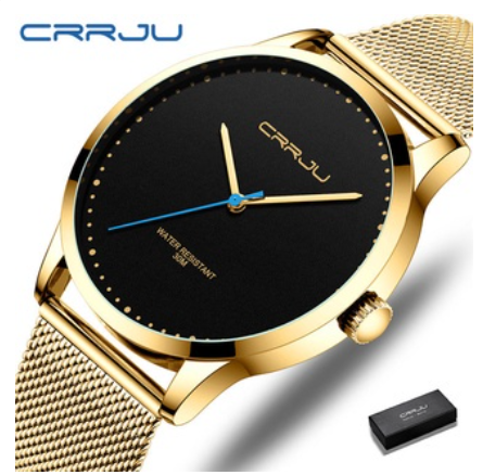 CRRJU Men's Watch Original Brand Ultra-thin Fashion Business Analog Quartz Stainless Steel Waterproof 2167 GOLD BLACK