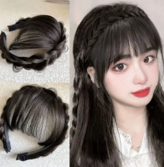 Korean Air Bangs Wig Headbands Neat Fringe Bands with Braids Hair Band Wig Hairpieces
