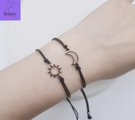 2Pcs Unisex Moon Sun Style Adjustable Couple Bracelet Friend Gift Accessories