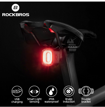 Rockbros Q4 Tail Light Smart Auto Brake Sensor Vibration 5 Modes Waterproof Rechargeable Bike Light