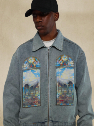 SUMWON Cropped Washed Zip Through Denim With Patches