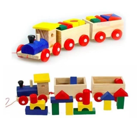 ED Shop Wooden Train Building Blocks Toy Vehicles Baby Kids Toys Car Vehicle Cars Geometric Shape