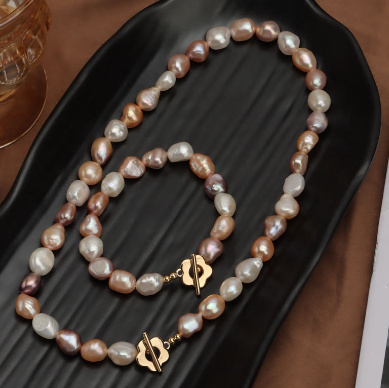 Baroque Pearl Necklace Bracelet Set Sweet Flower
