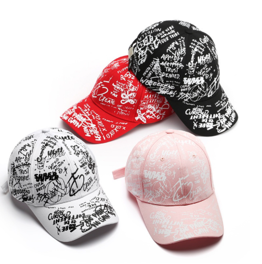 New Fashion What Graffiti Print Baseball Cap Outdoors Cotton Shade Hat Men Women Summer Leisure Caps Adjustable Hat Hat Pair