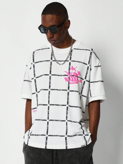 SUMWON Check Graphic Tee With Pop Colour Graphic Print College Ready