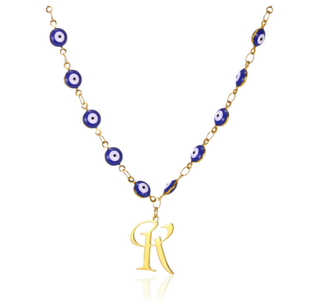 New Personalized Creativity Fashion Hip Hop Trend Plating 18k Gold Stainless Steel Devil's Eye Letter Necklace Initial Pendant K