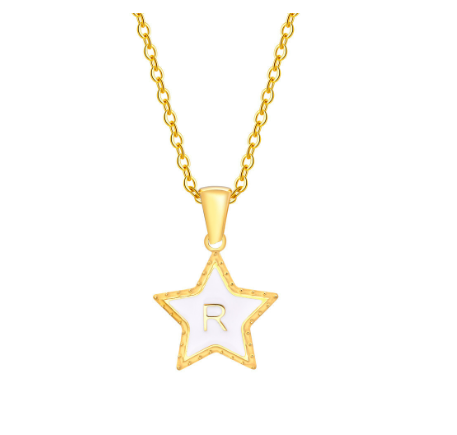 Vnox A-Z Letter Star Shope Pendant Necklace for Women,18K Gold Initial Stainlss Steel Jewelry Accessories Gift R