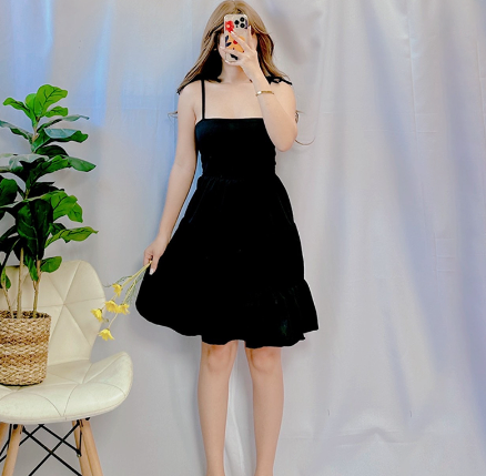 Summer 2023 Spaghetti Self Tie Layered Shirred Dainty Dress