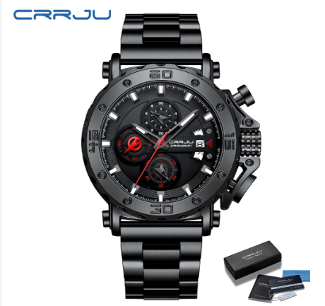CRRJU Men's Watch Original Brand Multifunction Luminous Fashion Luxury Business Sports Military Analog Quartz Stainless Steel Waterproof Watch 004