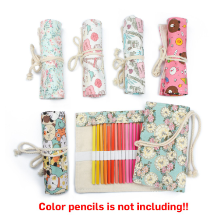 SeamiArt 36 Holes Canvas Pencil Bag For Color Pencils Sketch Pencils Pencil Case For Drawing