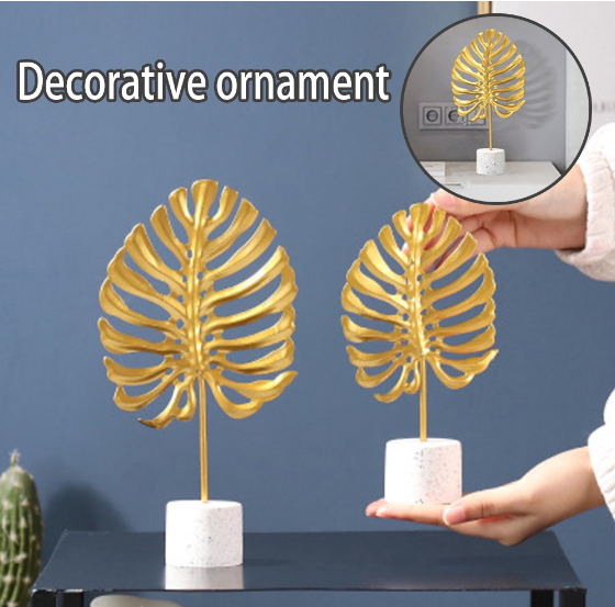Nordic Home Decor Gold Iron Decorations Monstera Leaf Marble Base Gold Iron Art Modern Ornaments