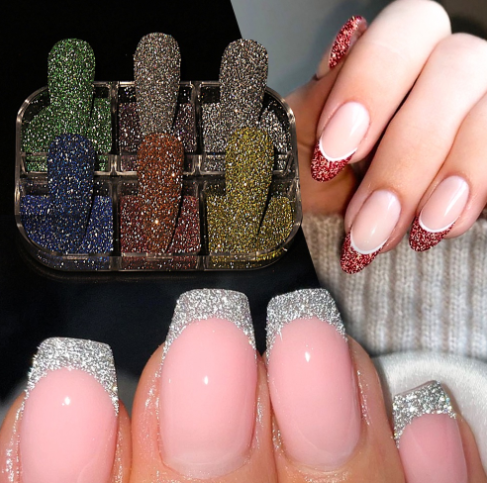 Reflective Glitter Nails Mixed Color Silver Set Flash Powder Pigment Nail Art Decoration Sparkly Rhinestone Manicure Dust