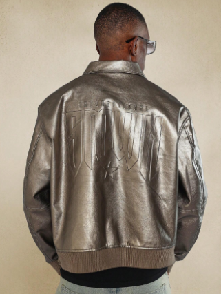 SUMWON Metallic Bomber Jacket With Patches & Embossed Design Halloween