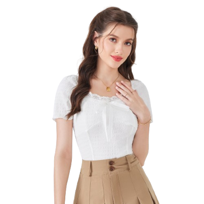 Lovito Women Bow Front T-Shirt L54ED035 (White)