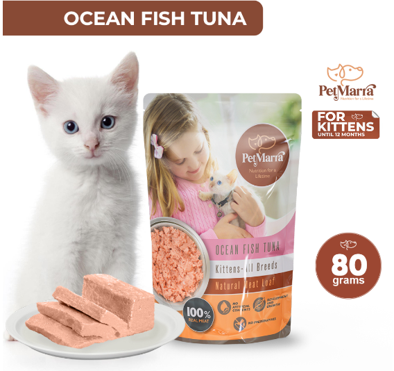 PetMarra Natural Meat Loaf Kitten Cat Wet Food Pouch up to Ages 12 Months Ocean Fish Tuna Flavor 80g
