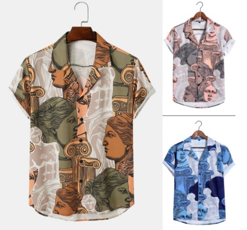 Men's Summer Loose Full Print Short Sleeve Fashion Casual Shirt
