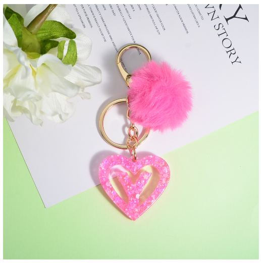 Pink Heart A-Z 26 Initials Keychain With Furball Fashion Letter Resin Keyring For Women Bag Ornaments Car Key Accessories Gifts Y