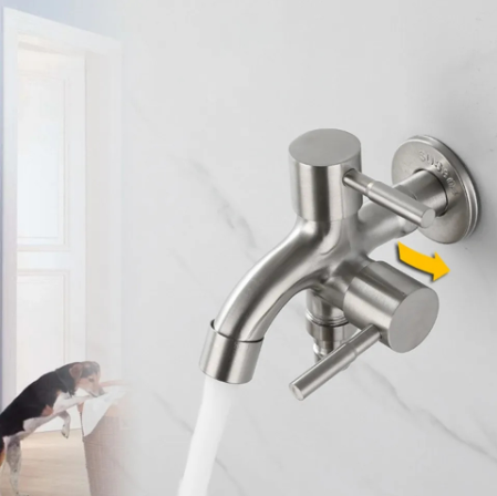 Two-Way Copper Valve Faucet For Bathroom Kitchen Sink 304 Faucet Stainless Steel 1 Inlet 2 Outlet