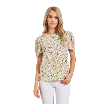 Lovito Women Casual Ditsy Floral Puff Sleeve Blouse LBL06079 (Multi-Color)