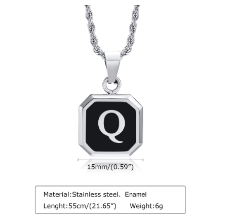Meaeguet A-Z Letter Necklace for Men,Stainless Steel Square Letter Pendant Chain Necklace Jewelry Gifts Q