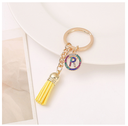 Mini Colorful Rhinestone A-Z Letter Keychains Trendy Tassel 26 Initials Metal Keyring Bag Charms Pendant Key Holder Accessories R