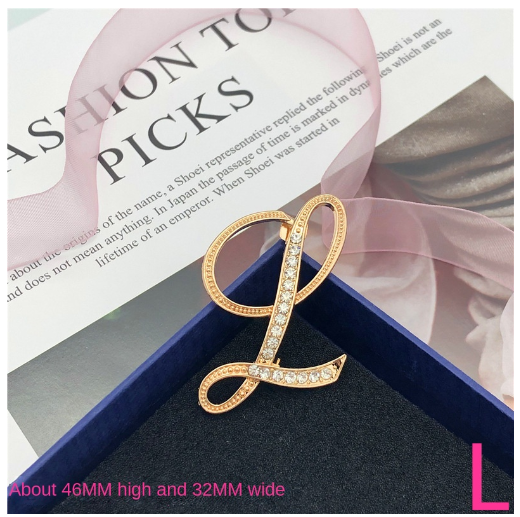 Letter Brooch Korean Version Rhinestone Atmospheric and Elegant Brooch Alloy Inlaid Diamond Temperament Brooch L
