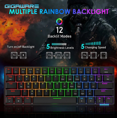 Gigaware STK61 Mechanical Keyboard Wireless Dual-Mode Bluetooth Type C RGB Rainbow Keyboard