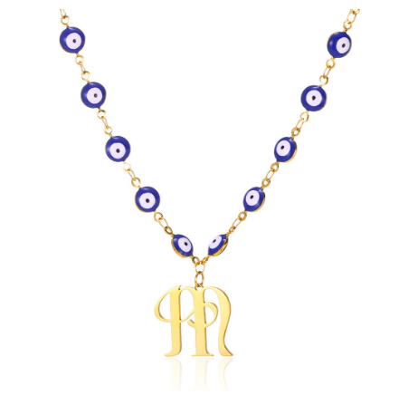 New Personalized Creativity Fashion Hip Hop Trend Plating 18k Gold Stainless Steel Devil's Eye Letter Necklace Initial Pendant M
