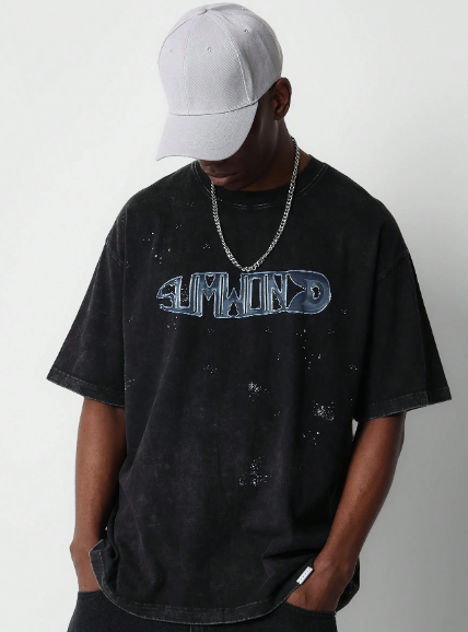SUMWON Washed Tee With Paint And Pin Print