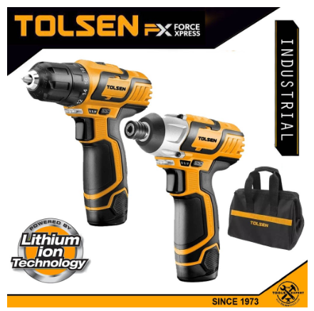 Tolsen Li-ion Cordless Drill & Impact Driver Set with Bag 79038