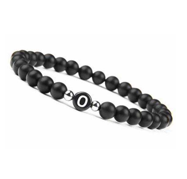 6mm Black Frosted Stone Beaded Bracelet Unisex 26 Initials Letters Name Bracelet With Elastic Rope For Couple Friendship Gifts O