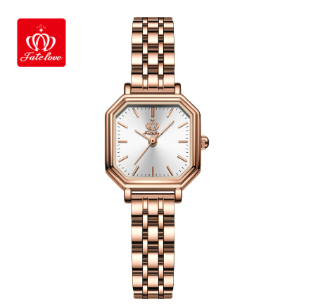 Fate Love Watch For Women Relo Waterproof Original Stainless Steel Quartz Black Gold Silver Wrist Watch WHITE DIAL ROSEGOLD CASE STRAP