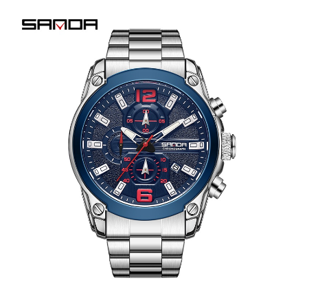 Sanda Business Trend Success Men's Watch Luxury Sports Watch Multifunctional Watch SILVER BLUE