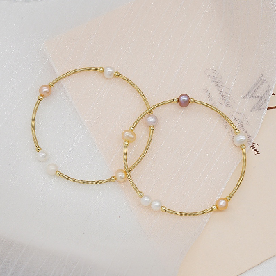 Real Freshwater Pearl bracelet hand wound Open Bangle for Women