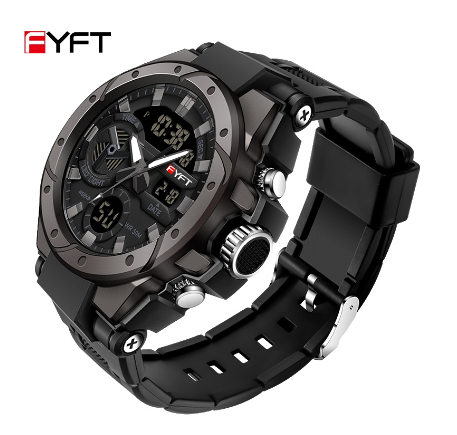 FYFT Sports Brand Fashion Luxury Waterproof Men Watch Time Code Watch Alarm Clock Multifunctional Men's Watch BLACK