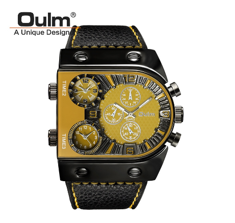 Oulm Large Dial Men's Quartz Watch Multifunctional Personality Men's Watch YELLOW