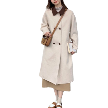 Lovito Women Colorblock Coat LNA34062 (Apricot)