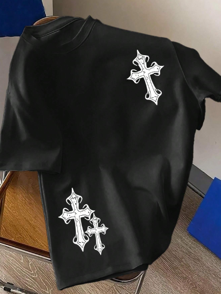 Manfinity LEGND Plus Size Men's Crew Neck Short Sleeve Cross Print Casual Street Style T-Shirt