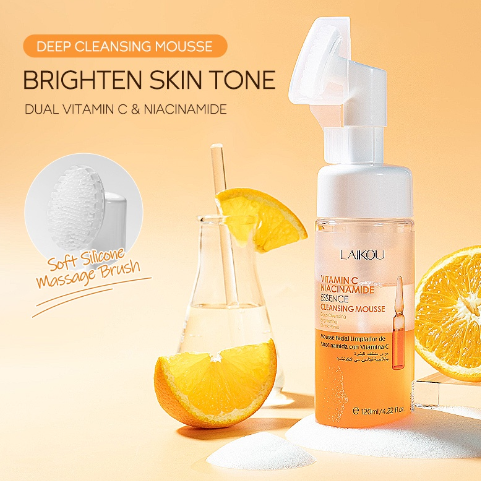 LAIKOU Vitamin C Niacinamide Foam Cleanser Mousse Facial Foam Whitening Cleansing Oily Skin With Brush 120ML