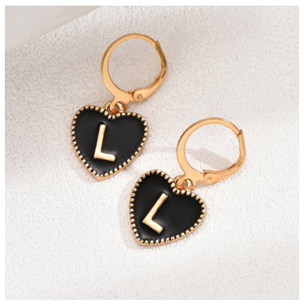 1 Pair Letter Heart Earring Gold Color Hoop Earrings For Women Fashion Alphabet Dangler Initials Ear Accessories Jewelry Gifts L