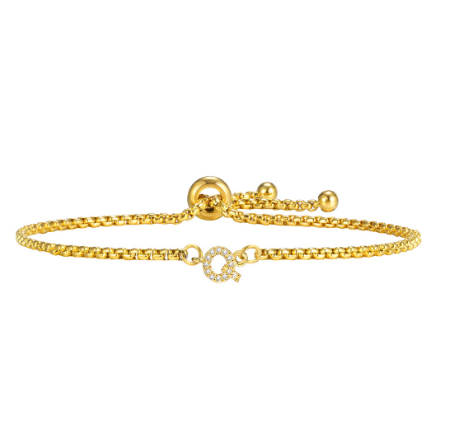 Vnox Handmade Initial Letter Bracelet,Gold Alphabet Charms Chain with Ball Clasp,Luxury Gifts for Women Q