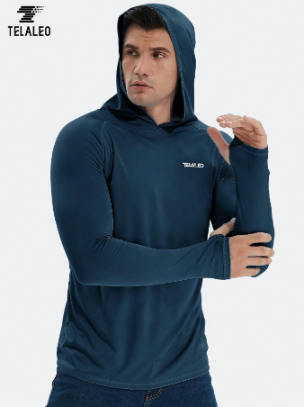 TELALEO Men's UPF50+ Sun Protection Hooded Shirt, Long Sleeve SPF Sunblock Shirt For Fishing And Hiking, Lightweight And Breathable