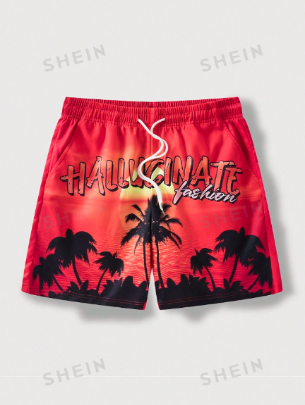 ROMWE Street Life Men's Summer Holiday Beach Coconut Tree & Letter Print Sports Shorts