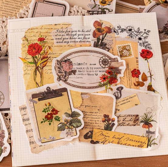 30 Pcs Plant Collage Series Vintage Journal Material Paper Light Paper Deco Paper Scrapbooking Sticker Scrapbook Kit