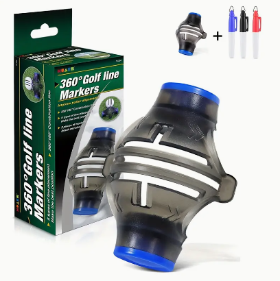 HUAEN 360-Degree Golf Ball Marker With 3 Color Marker Pens, Alignment Tool For Enhanced Swing Accuracy And Aiming