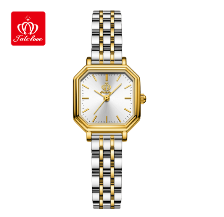 Fate Love Watch For Women Relo Waterproof Original Stainless Steel Quartz Black Gold Silver Wrist Watch WHITE DIAL TWO TONE